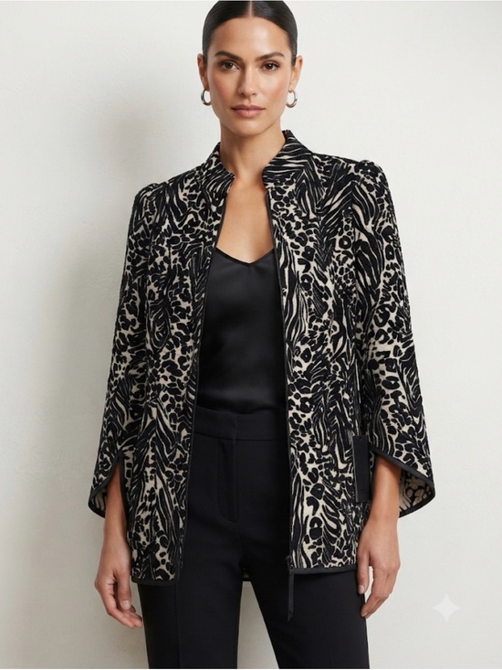 Rachel Jackets & Blazers - Woven Animal-Print Open Front Jacket - Black & Cream reversible S